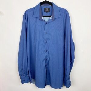 WRK 4-Way Stretch Micro Print Performance Button Down Shirt Mens 17.5 Blue